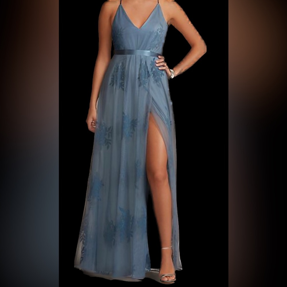 STEEL BLUE FLORAL BRIDESMAID DRESS- SIZE 18